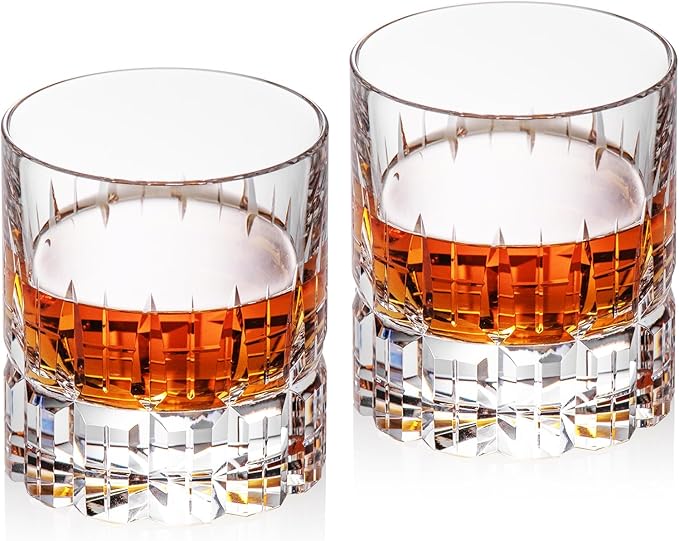 KAMMAK Crystal Whiskey Glasses Set of 2, Luxury 7.78oz Old Fashioned Glasses Stemless, Hand Blown