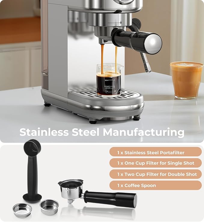 Espresso Machine with Milk Frother, 20 Bar High Pressure Professional Espresso Maker Automatic