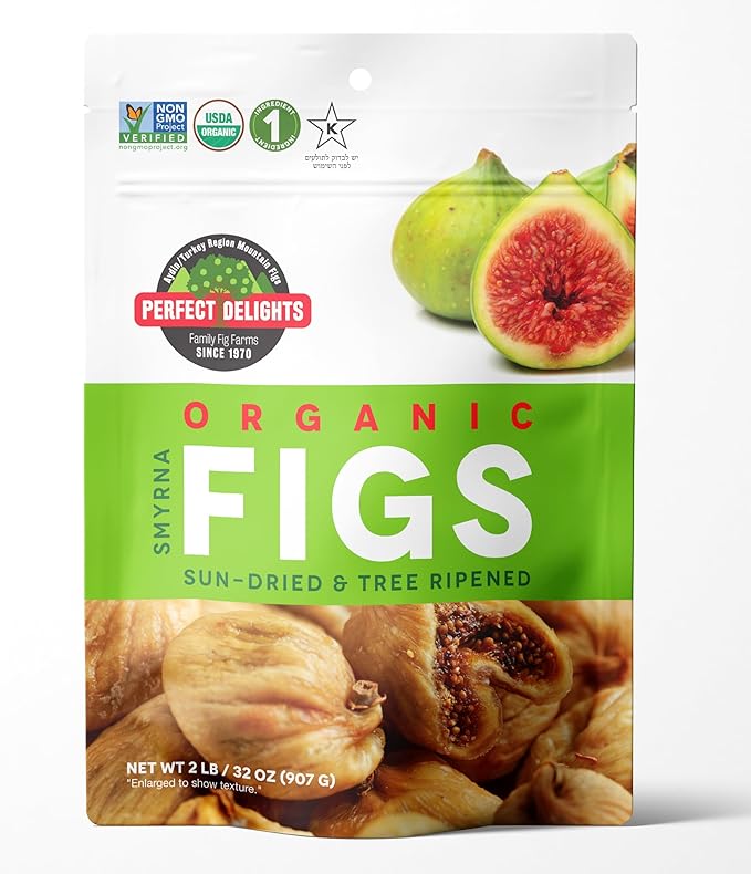 Perfect Delights Organic Turkish Figs, Vegan, Sun-Dried Pitted Figs, Healthy Fruit Snack for Kids