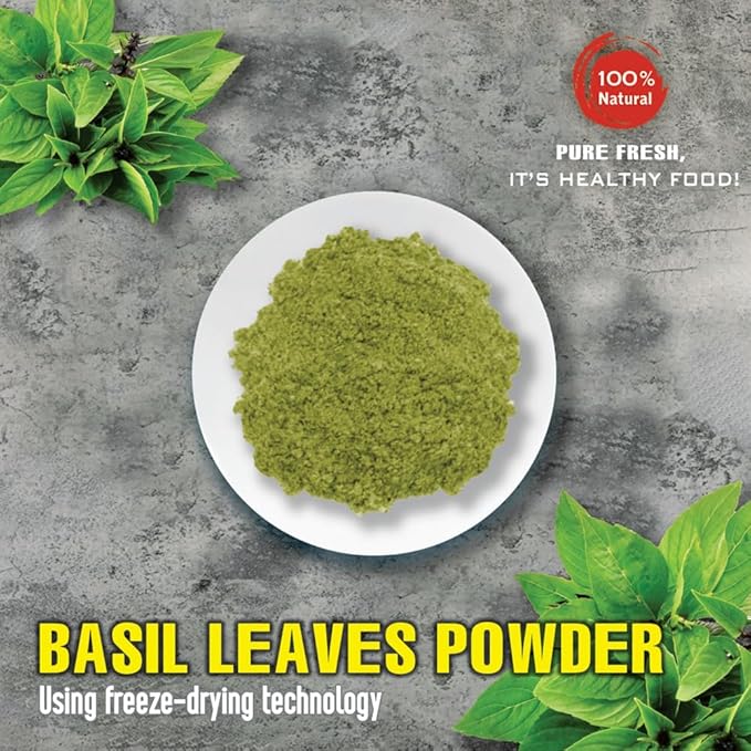 BASIL LEAVES POWDER 2.47 Oz (70g) VIETFARMFOOD: Pure, natural freeze-dried spice made from real