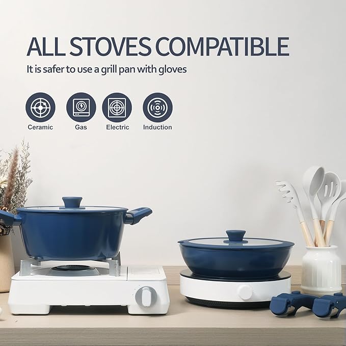 23pcs Ceramic Pots and Pans Set, Nonstick Detachable Handle Cookware, Induction Kitchen Cooking Set