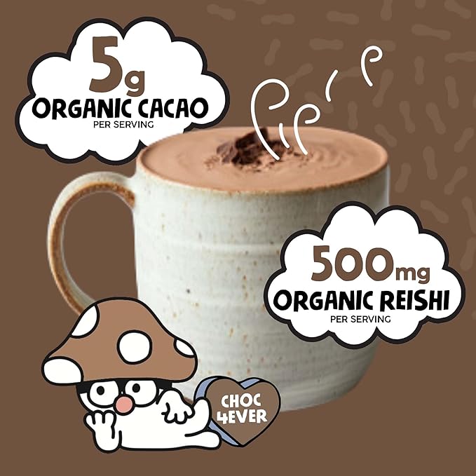 Renude Reishi Cacao - Mushroom Hot Chocolate, Coffee Alternative, Mushroom Drink, Cacao Powder, Hot