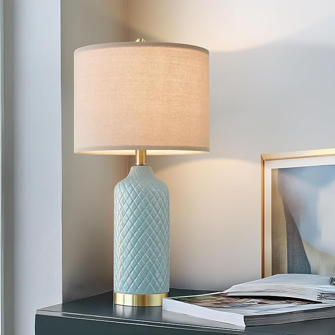 24.25" Table Lamps Modern Ceramic Blue Lamps for Living Room Farmhouse Bedside Lamps Boho Lamps for