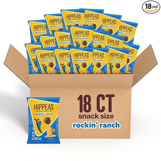 HIPPEAS Chickpea Tortilla Chips, Rockin??Ranch, 1 Ounce (Pack of 18), 3g Protein, 3g Fiber, Vegan