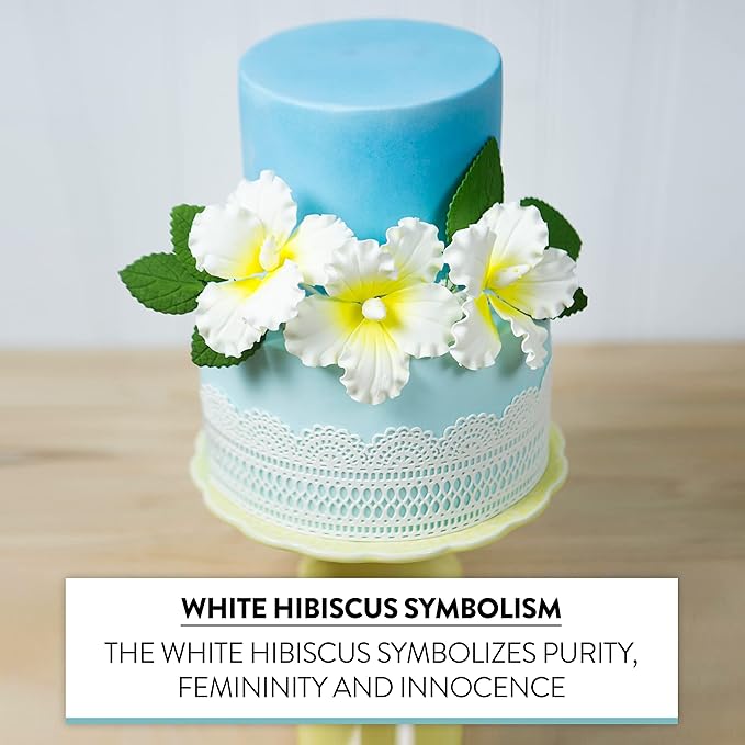 Global Sugar Art Hibiscus Sugar Cake Flowers, White with Yellow, Hawaiian Cake Flower Large 3 Count