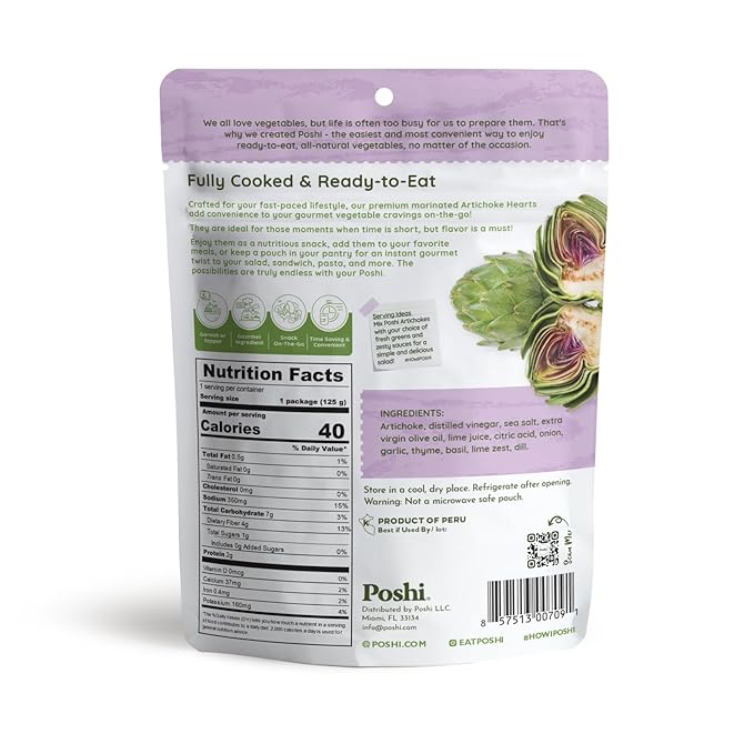 POSHI Marinated Artichoke Hearts with Basil + Thyme Natural, Keto, Vegan, Non GMO, Low Carb +