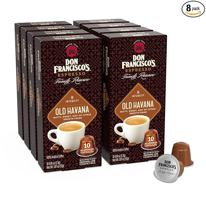 Don Francisco's Old Havana Espresso Pods: 80 Recyclable Aluminum Capsules, Intensity 8 Medium Dark
