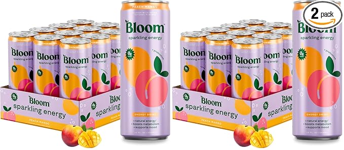 Bloom Nutrition Sparkling Energy Drink for Focus, Natural Caffeine, Zero Sugar, 180mg Caffeine