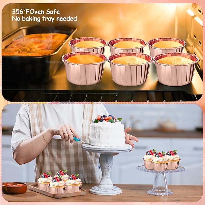 300 Pack Rose Gold Cupcake Liners Bulk Disposable Foil Muffin Cups 3.5 oz Wrappers for Baking