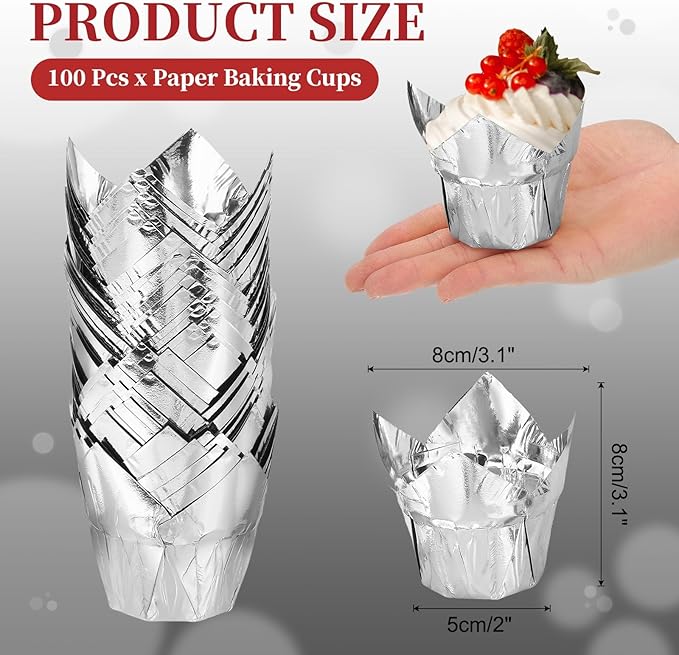 uxcell 100 Pcs Tulip Cupcake Liners, Muffins Liners Aluminum Foil Cupcake Wrappers Baking Cups