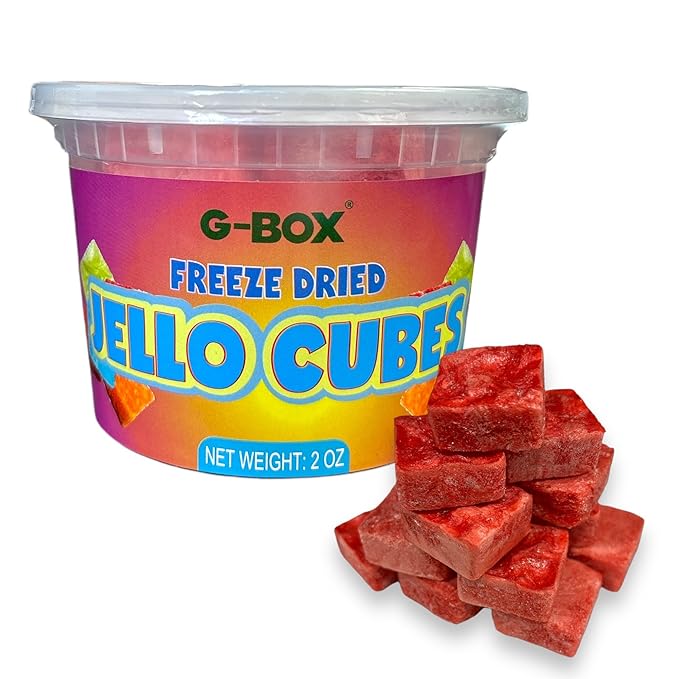 G-Box Freeze-Dried Cherry Jello Cubes - 2 oz | USA-Made Freeze Dried Cherries Jelly | Freeze-Dried