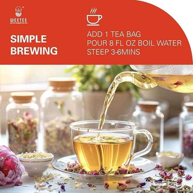 WT WEETEE Organic Rosehips Tea Bags, Made with 100% Natural & Pure Crushed Rose Hips, Natural