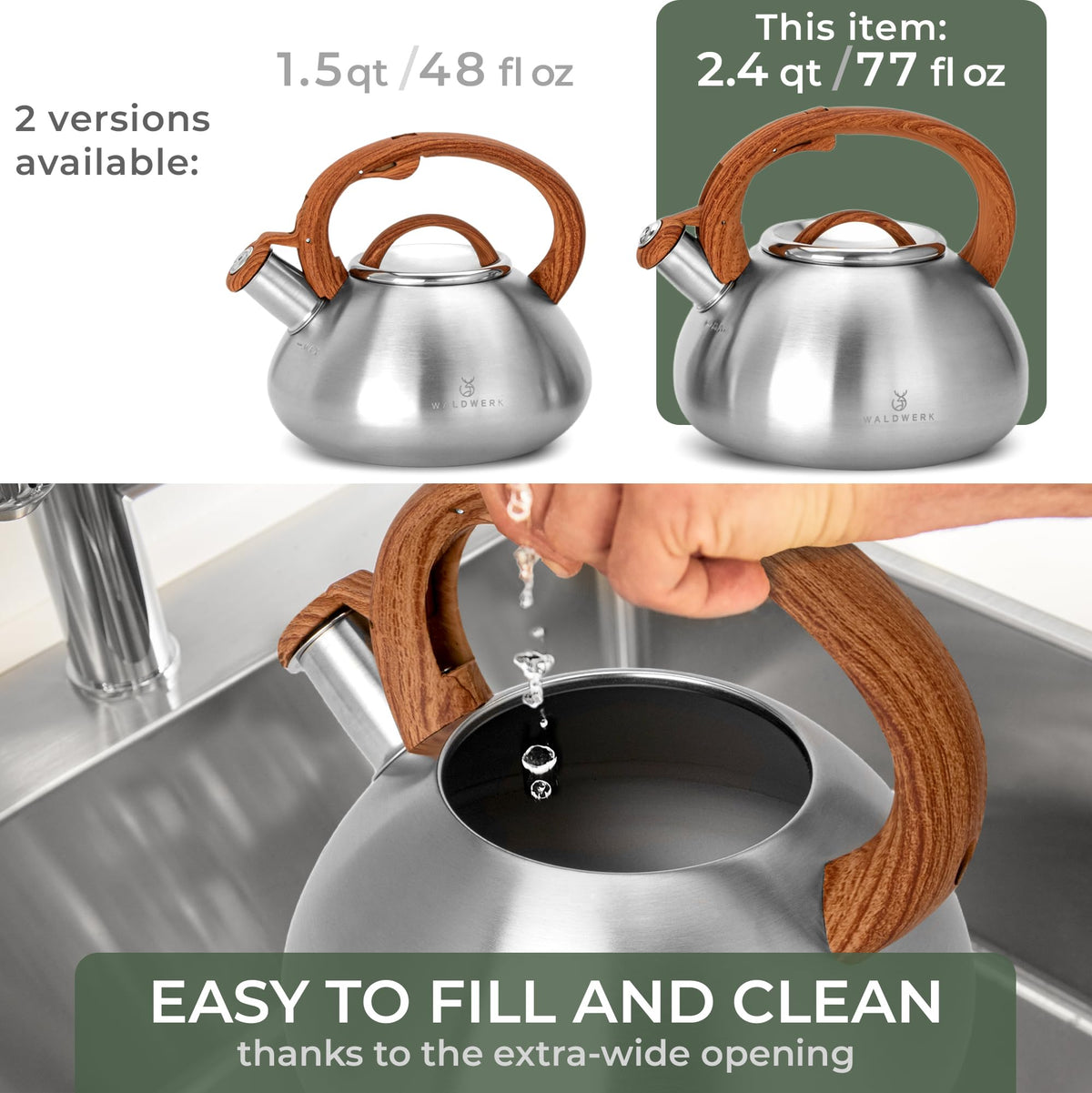WALDWERK Tea Kettle Stovetop (2.4 Quart) - Teapot for Stovetop - also for Induction and Gas Stoves