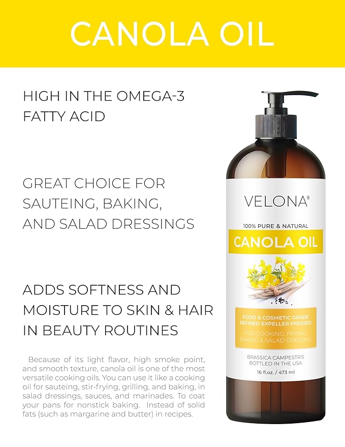 velona Canola Seed Oil 8 fl oz | 100% Pure and Natural Carrier Oil | Refined, Expeller pressed |