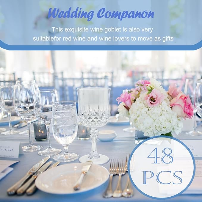 48 PCS Plastic Wine Glasses Clear,Reusable Plastic Wine Glasses,White Goblet Glass,Durable and