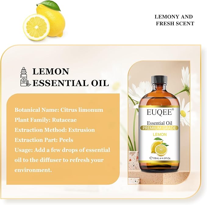 Lemon Essential Oil with Glass Dropper, Great for Aromatherapy, DIY Soap, Humidifier, Candle