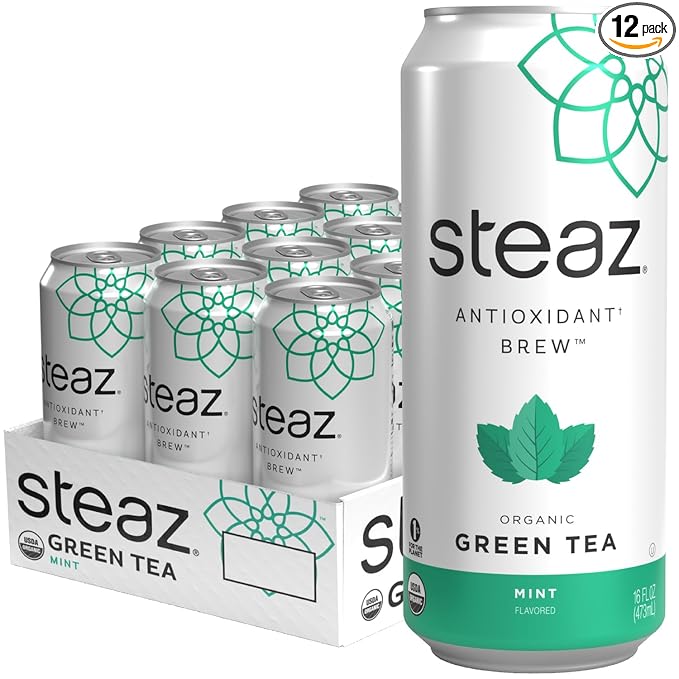 Steaz - Organic Green Tea - Mint (12 Pack) - Antioxidant Brew - 65mg Natural Caffeine, 90 Calories