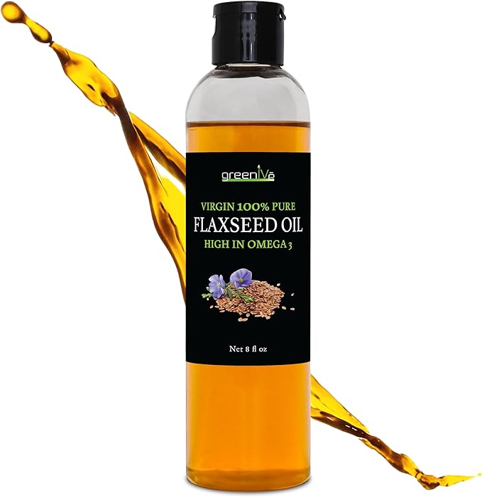 GreenIVe Flax Seed Oil Organically Grown100% Pure Cold Pressed High Vegan Omega Fatty Acids (8 Fl