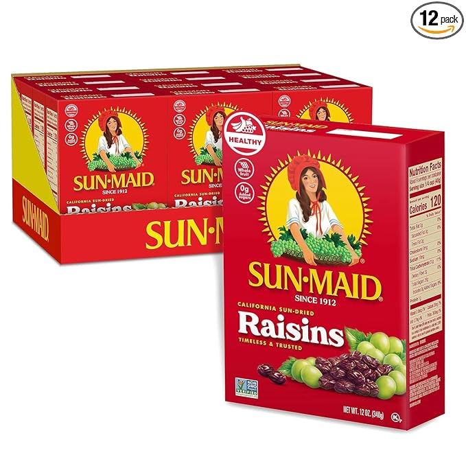 Sun-Maid California Sun-Dried Raisins - (12 Pack) 12 oz Sharing-Size Box - Dried Fruit Snack for