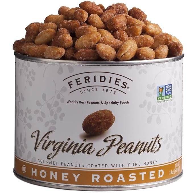 FERIDIES Honey Roasted Extra Large Giant Virginia Peanuts, 18oz Vacuum Can, Gourmet Snack 18oz