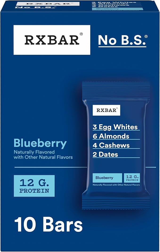 RXBAR Protein Bars, Protein Snack, Snack Bars, Blueberry, 18.3oz Box (10 Bars)