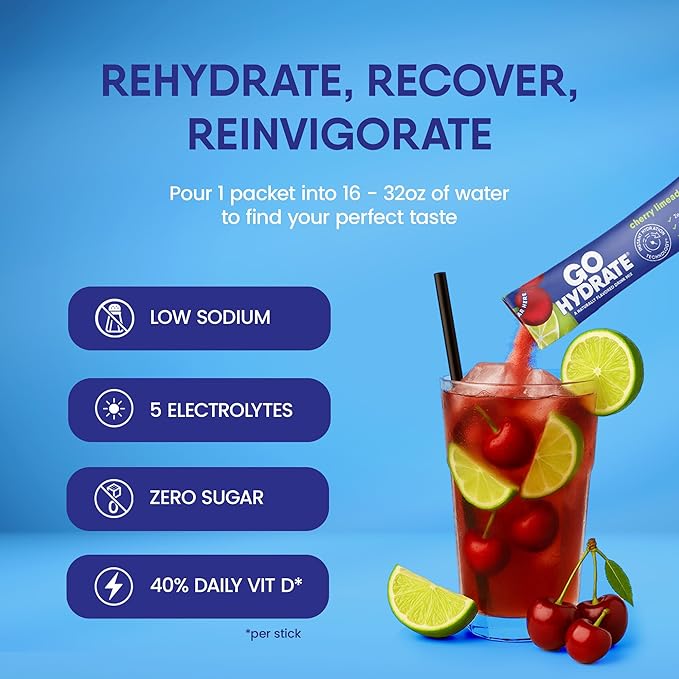 GoHydrate Instant Hydration Powder Packets - Low Sodium Electrolytes Drink Mix - Natural Hydration