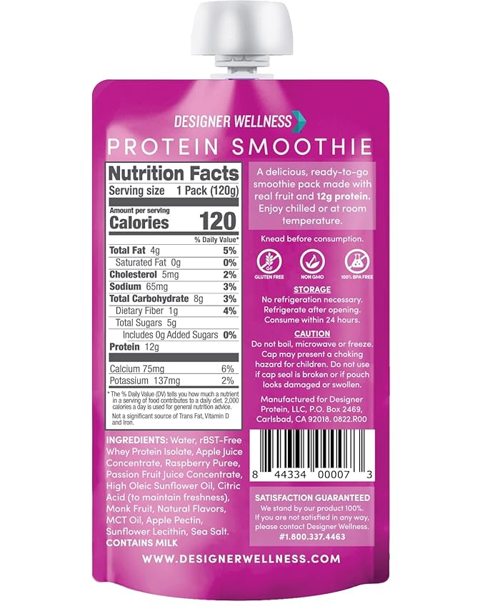 Designer Wellness Protein Smoothie, Real Fruit, 12g Protein, Low Carb, Zero Added Sugar