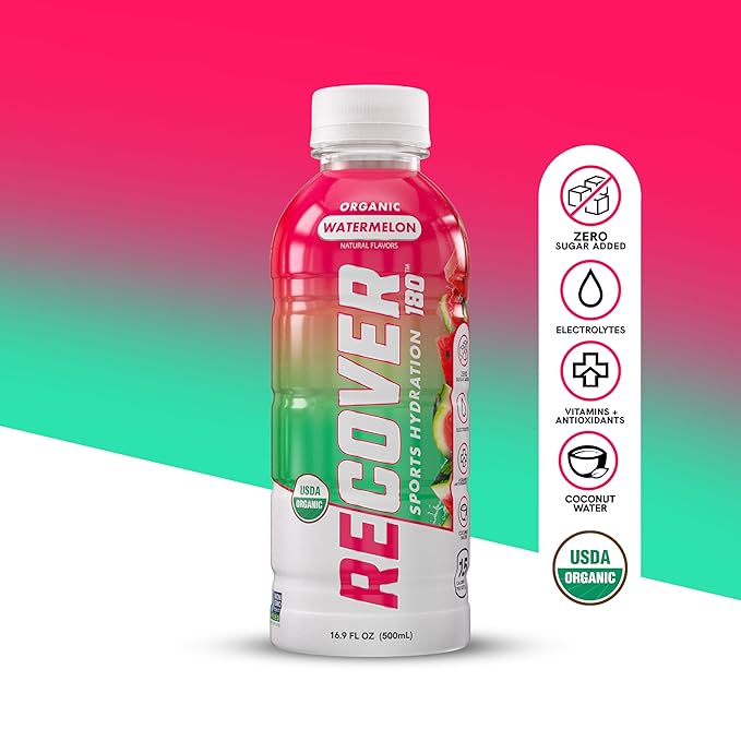 RECOVER 180 Organic Sports Hydration Drink, No Sugar Added, 20 Calorie Sports Beverage, Organic