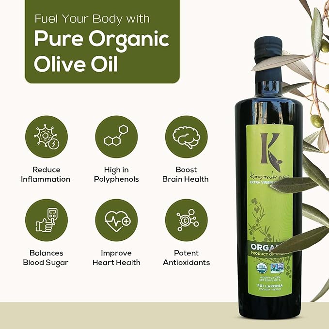 Kasandrinos Organic Olive Oil Extra Virgin, Polyphenol Rich Greek Olive Oil, 100% Organic First