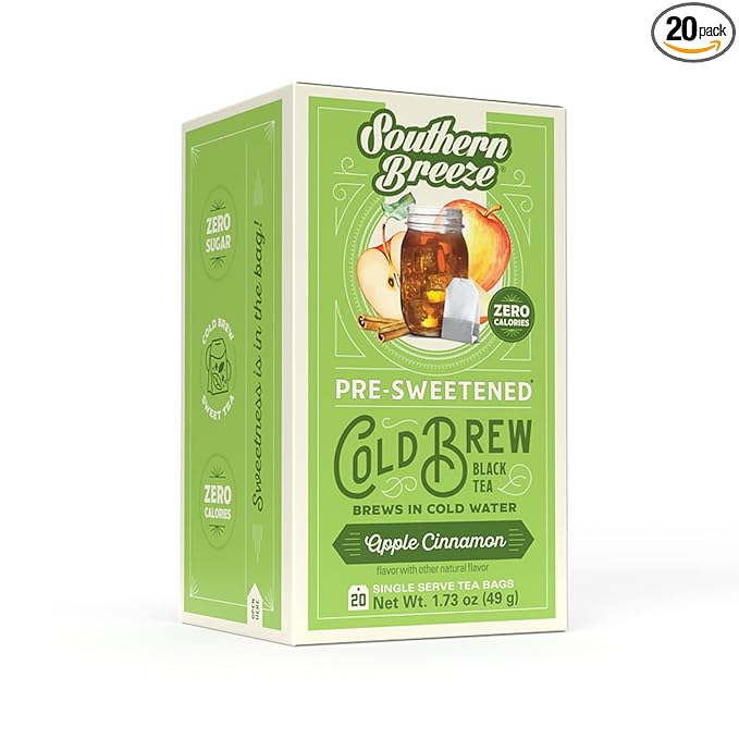 Southern Breeze Cold Brew Sweet Tea Apple Cinnamon Iced Tea with Black Tea and Zero Carbs Zero