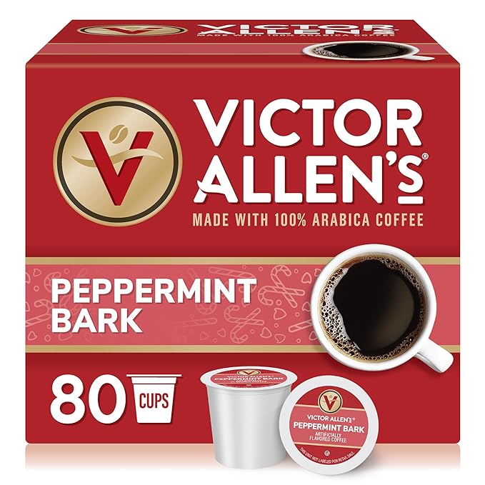 Victor Allen's Coffee Peppermint Bark Flavored, Medium Roast, 80 Count, Single Serve Coffee Pods