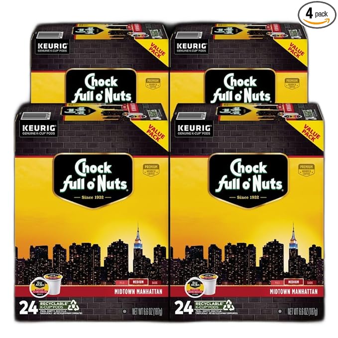Chock full o’Nuts Midtown Manhattan Keurig K-Cup Pods for Keurig Brewers – Premium Arabica, Medium