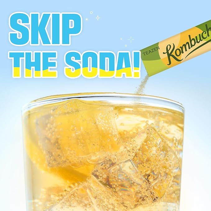 TEAZEN Kombucha Tea, Japanese Apricot Flavor, Zero Sugar, Sparkling Fermented Powdered Mix Beverage