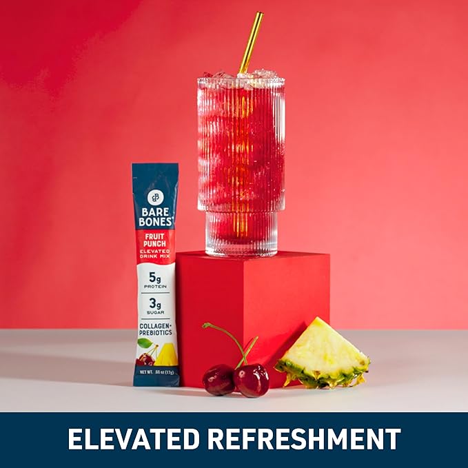 Bare Bones Fruit Punch Elevated Drink Mix | Collagen & Prebiotics | Gluten-Free & Naturally
