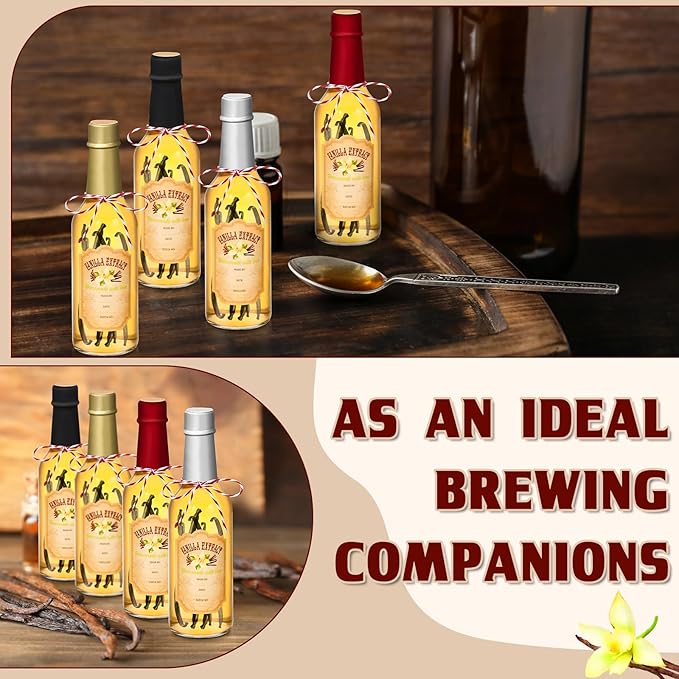 Tioncy 16 Pcs Vanilla Extract Bottles for Homemade Vanilla Jar Glass Bottle with Cap, Shrink Band