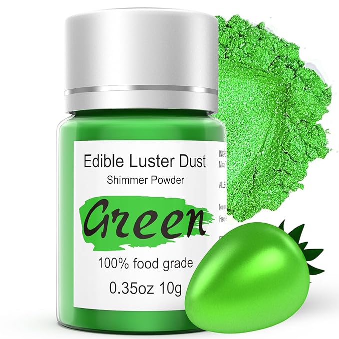 Green Luster Dust Edible Glitter for Cakes Cocktails ??10g Colaele Edible Shimmering Dust for