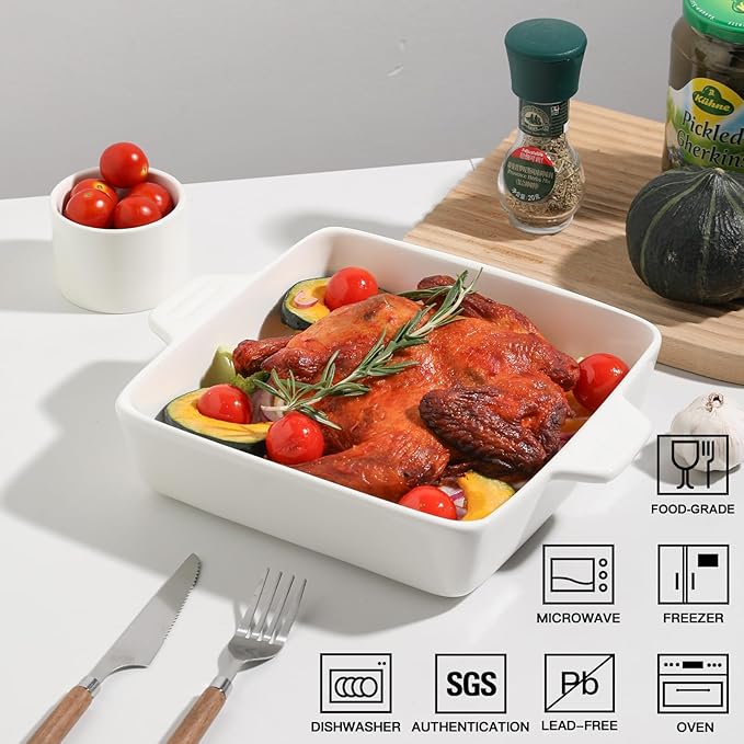 Sweejar Ceramic Baking Dish, 9 x 9 Cake Baking Pan for Brownie, Porcelain Square Bakeware with
