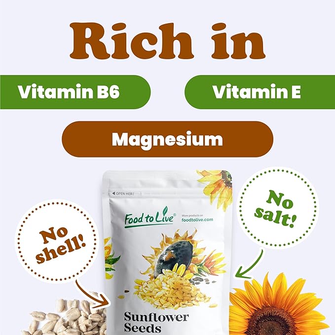 Food to Live Sunflower Seeds, 2 Pounds – Non-GMO Verified, Kernels, No Shell, Kosher, Raw, Vegan