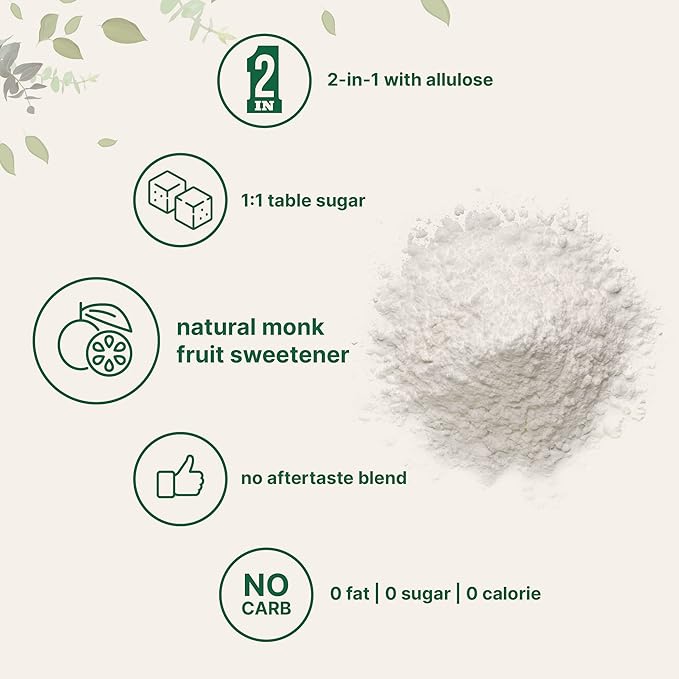 Monk Fruit Sweetener with Allulose, 2 lbs Granular | No Erythritol | No Aftertaste, 1:1 White Sugar