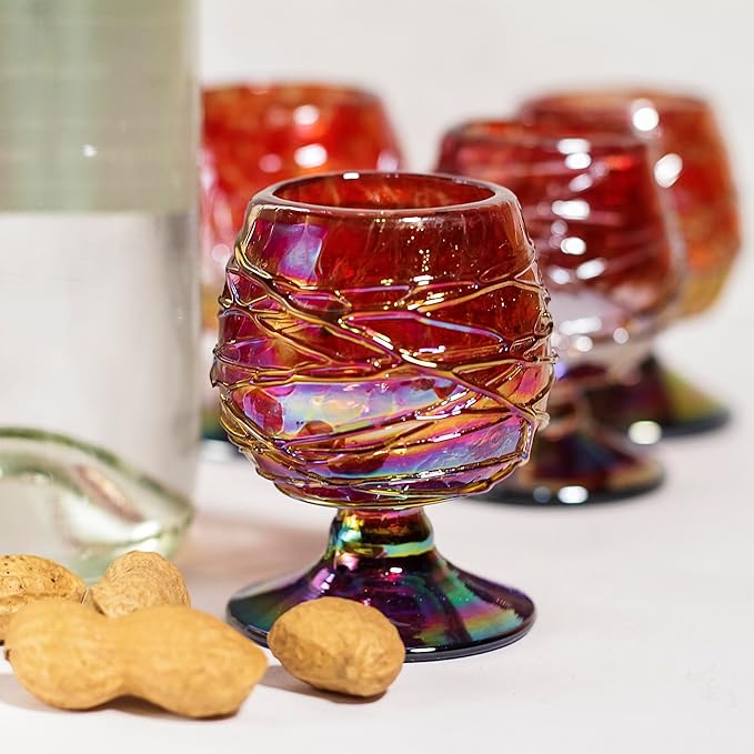 Authentic Mexican Tequila Hand Blown Shot Glasses - Set of 4-2 oz - Mini Glass Snifters - Heavy