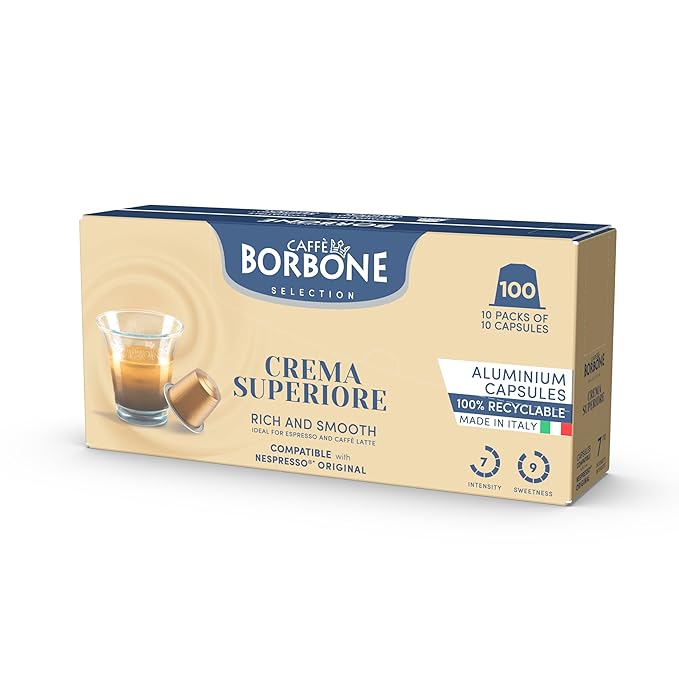 Caffe Borbone Aluminum Coffee Pods, Compatible with Nespresso Original Machines, Crema Superiore