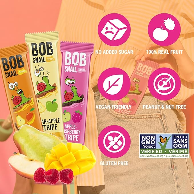 BOB SNAIL Healthy Organic Fruit Snacks for Kids and Adults ??30 Organic Fruit Leather Snacks with