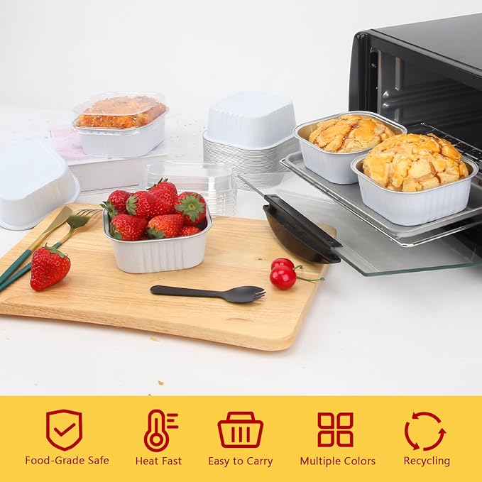 LNYZQUS 10oz/80pack Mini Cake Baking Pans with Lids, 4?�X4??Small Cake Pan Foil Brownie Muffin