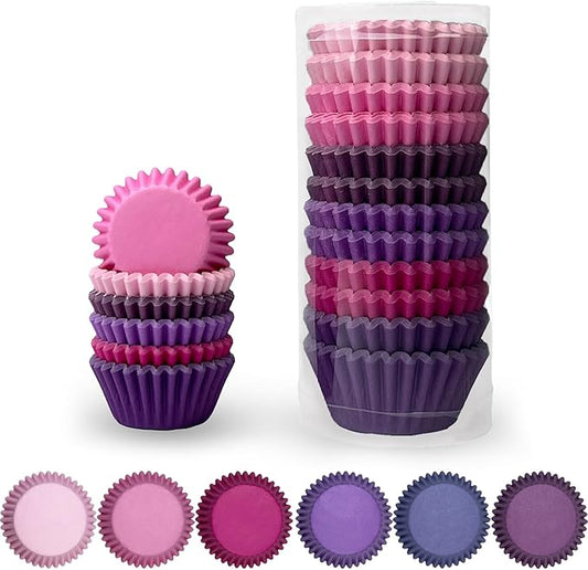 qiqee Mini 300-Count Cupcake Liners Cupcake Cups Food Grade 6 Solid Pink Purple Colors Cupcake