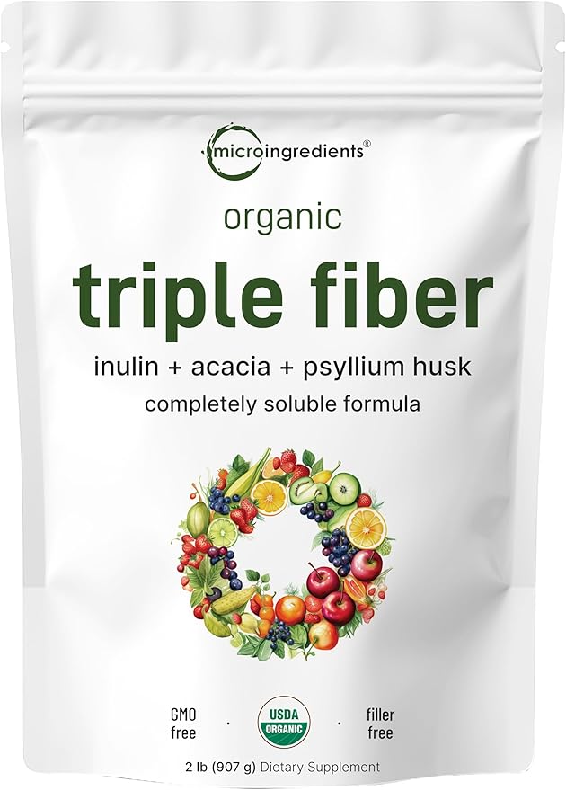 Micro Ingredients Organic Triple Fiber Powder, 2lb | Natural Prebiotic to Support Digestive & Gut