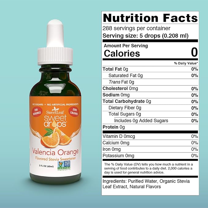 SweetLeaf Stevia Sweet Drops Valencia Orange - Liquid Stevia Drops Sweetener, Zero Calorie, Non-GMO