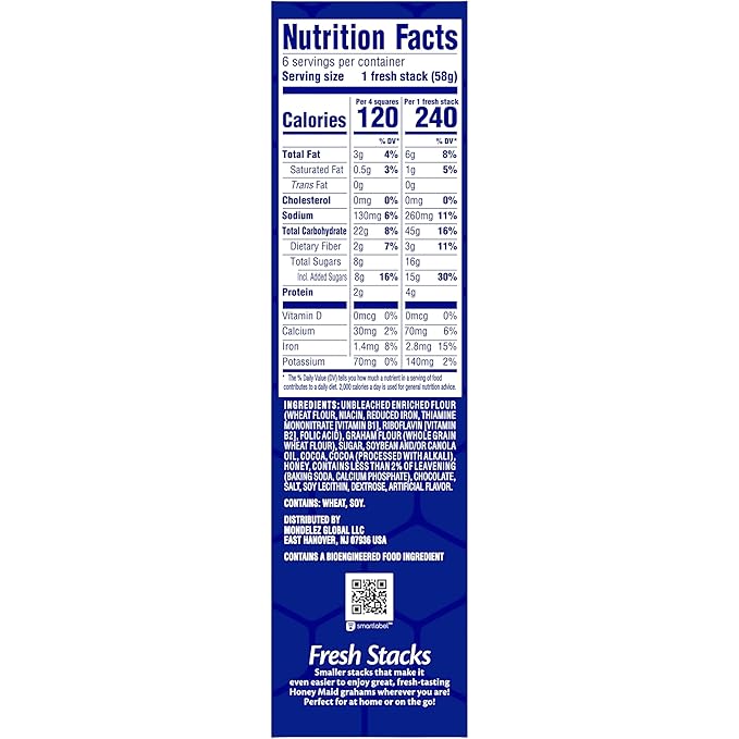 HONEY MAID Fresh Stacks Chocolate Graham Crackers, Bulk Travel Snacks, 6 Boxes (36 Multi Snack