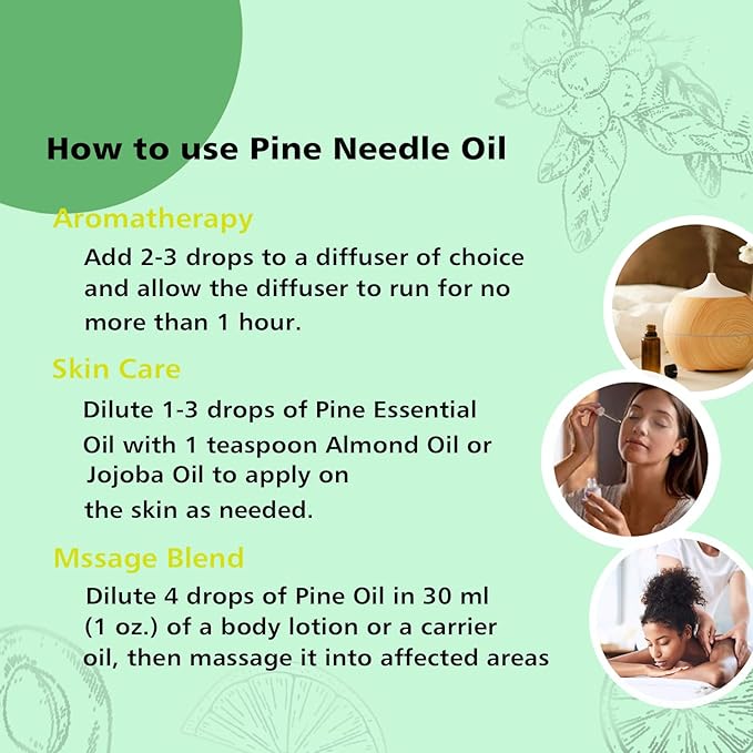 Pine Needle Essential Oil 1 Oz - 100% Pure & Natural Pine Oil for Diffuser, Skin, Massage &