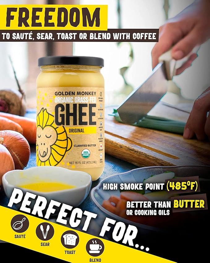 GOLDEN MONKEY Organic Ghee Butter ??Grass Fed Clarified Butter for Cooking, Baking, Keto & Gut