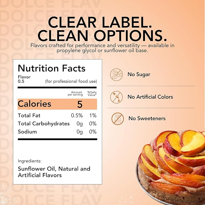Dolce Flav Peach Extract (Oil-Soluble) 8 oz ??Kosher, Sugar-Free, Concentrated Juicy Peach